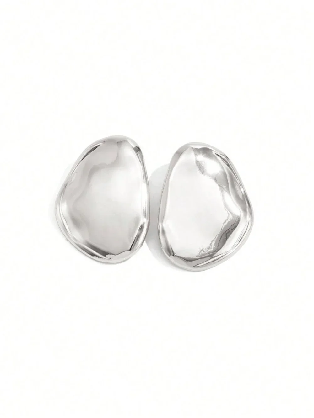 Silver Boho Women's Asymmetric Textured Geometric Oval Earrings - Picture 4 of 5